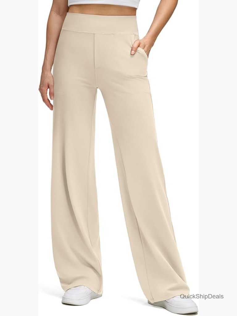 High Stretch Wide Leg Yoga Pants With Pockets  Soft Nylon Lycra